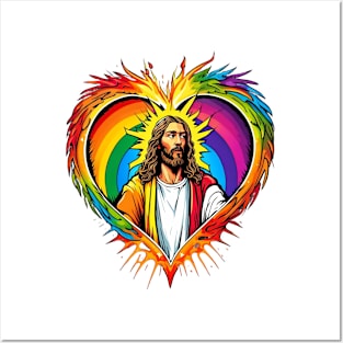 Fiery Rainbow Christ Heart Posters and Art